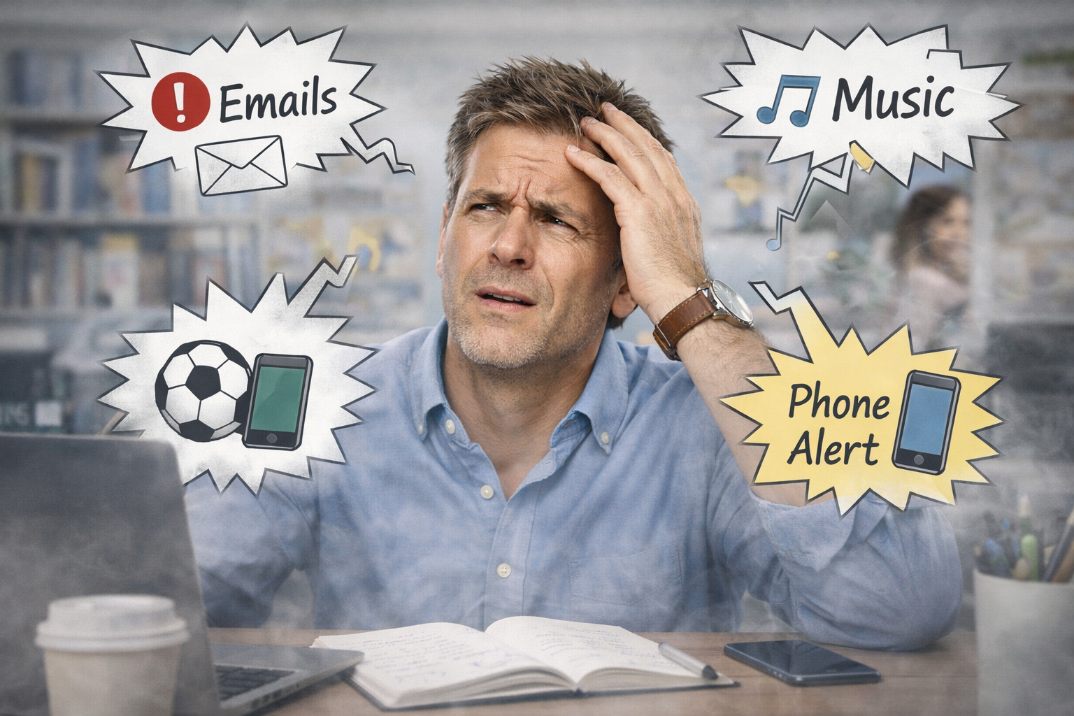 Person distracted while working