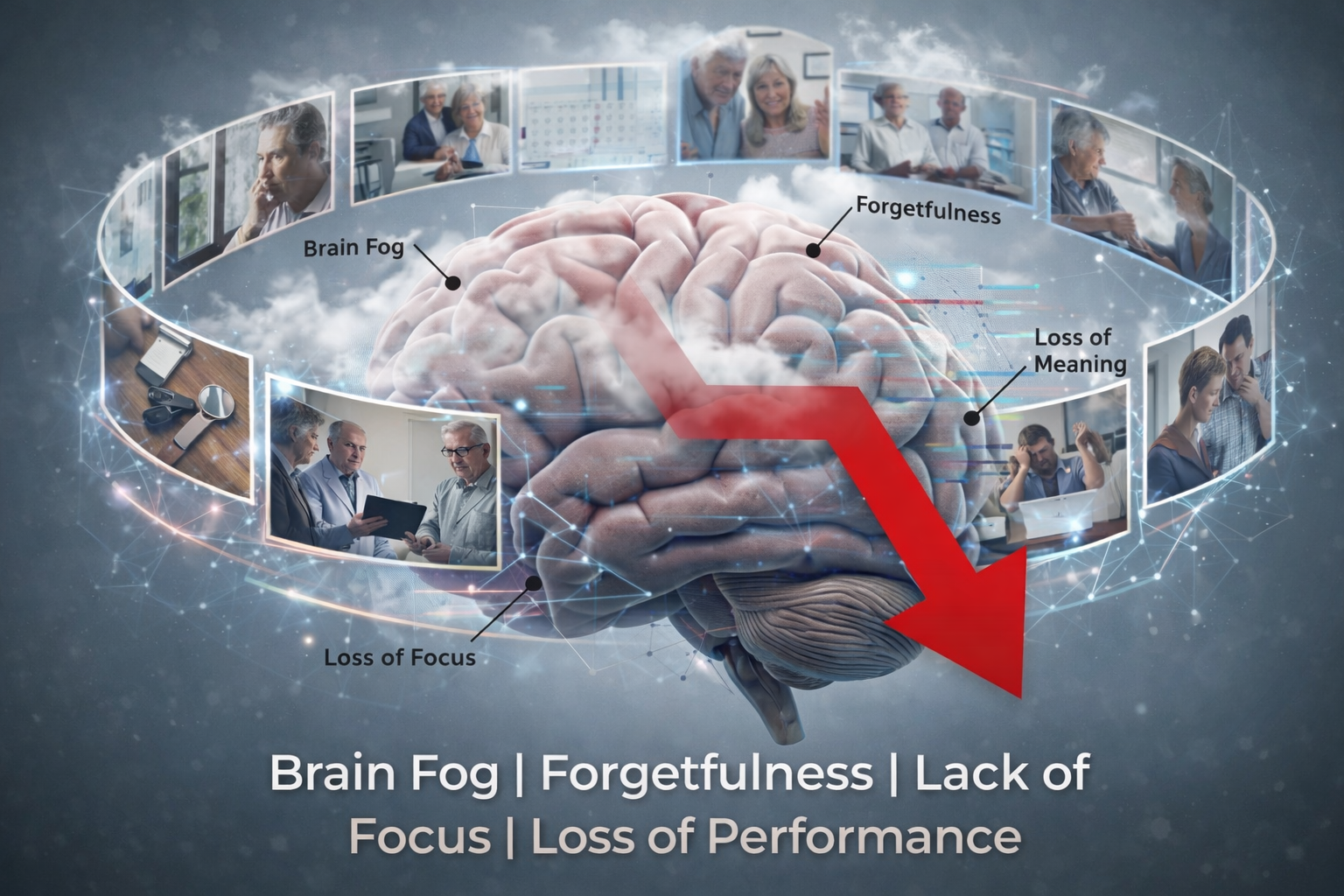 Person with a confused expression, foggy background